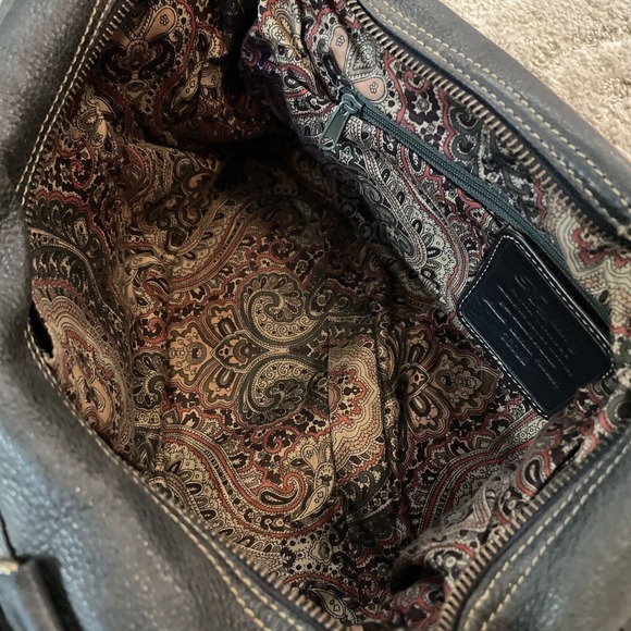 Fossil Soft Pebbled Leather Handbag Black Gray Paisley Purse EUC - Picture 8 of 8